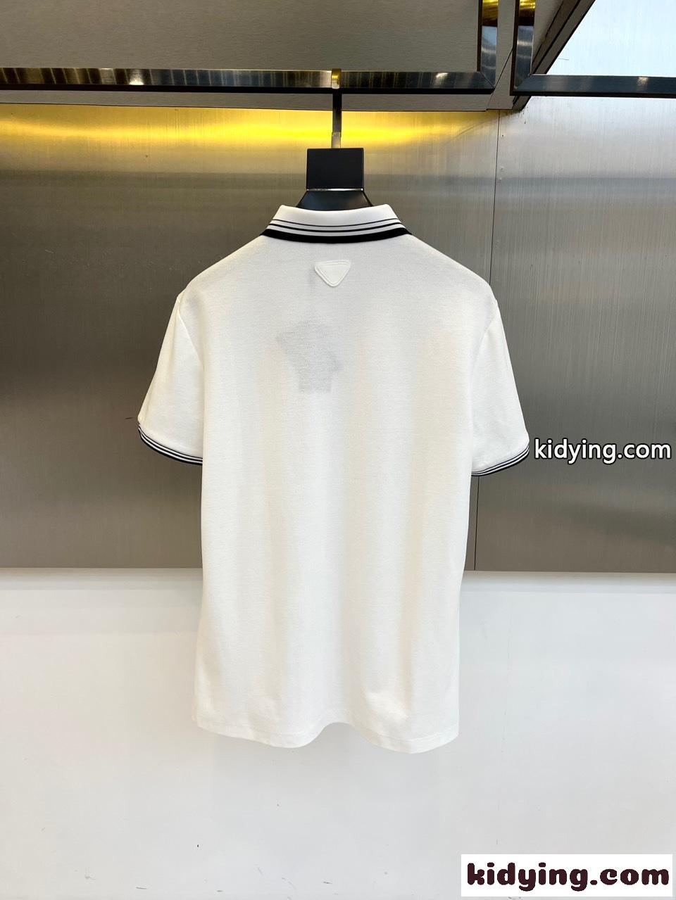 カジュアル コットンピケ ポロシャツ プラダ Tシャツ 偽物 半袖トップス ホワイト-3