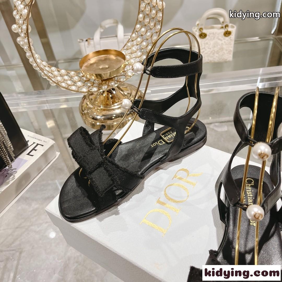 可愛い リボン パール Dior Adiorable サンダル クリスチャン・ディオール サンダル コピー ブラック-1