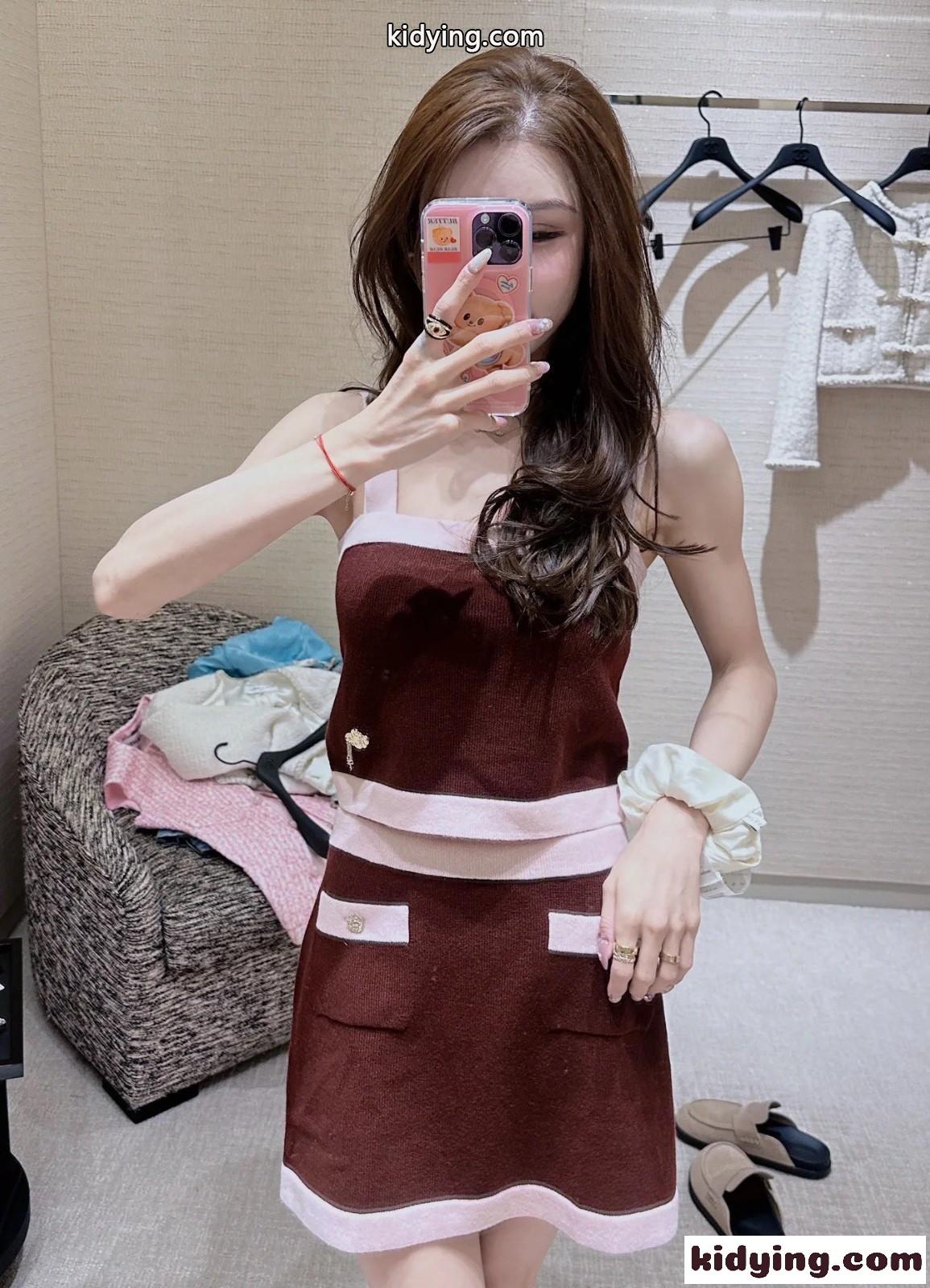 シャネル ニット コピー 可愛い 配色 カシミヤ タンクトップ ワイン-5