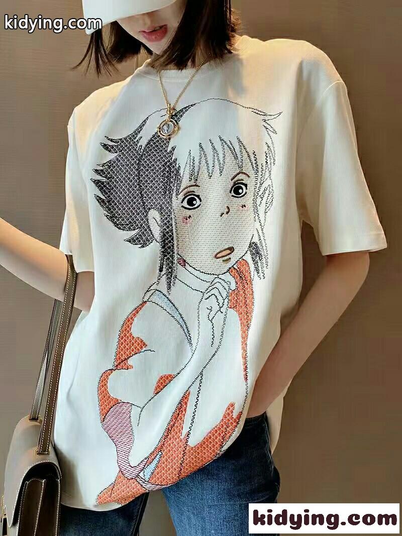 注目される 千と千尋の神隠し オーバーサイズ ロエベ tシャツ コピー 半袖 刺繍 レディース トップス-0