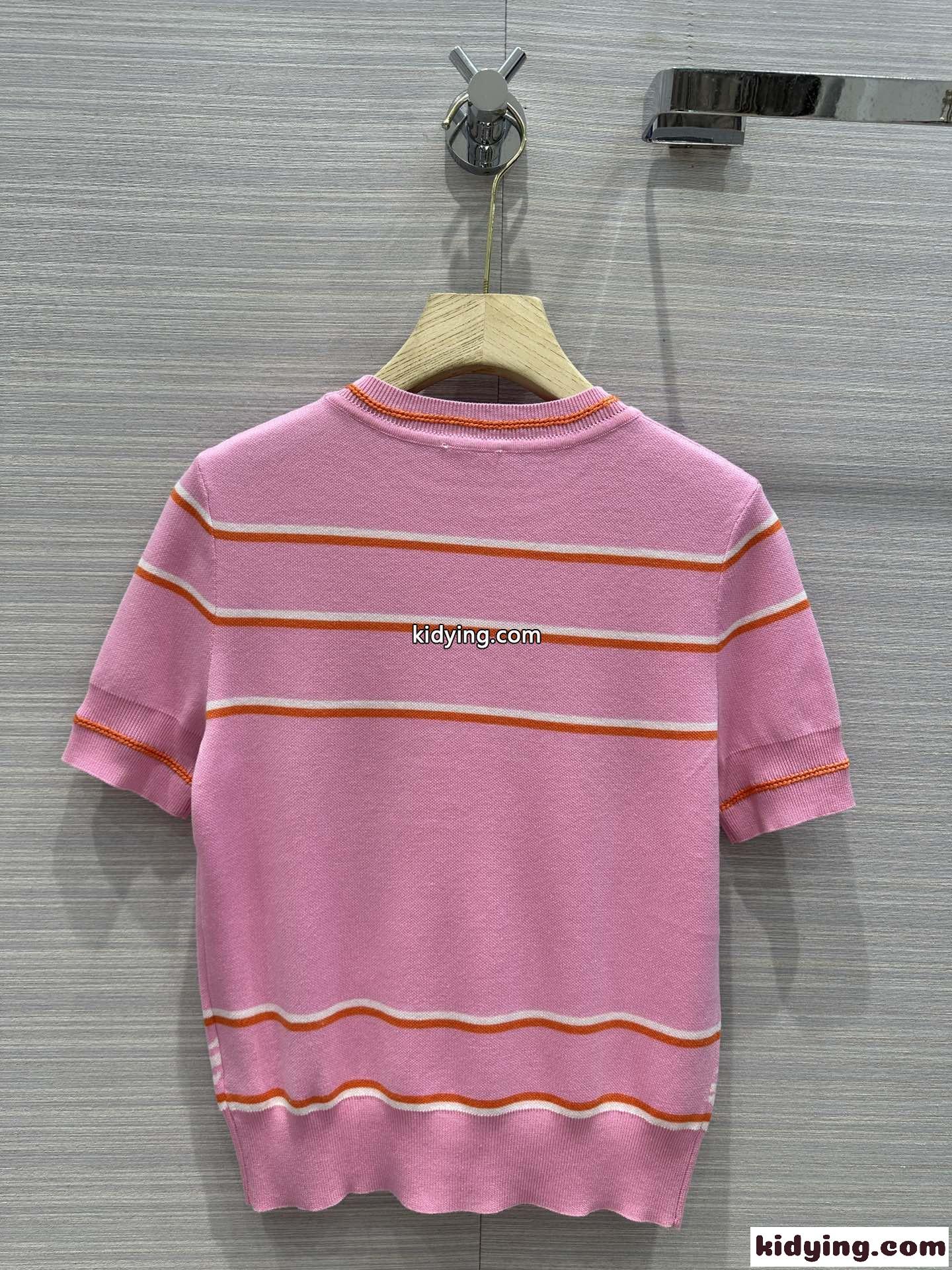 1枚でオシャレ シェーヌダンクルモチーフ 半袖ニット エルメス Tシャツ コピー エレガント ピンク-4