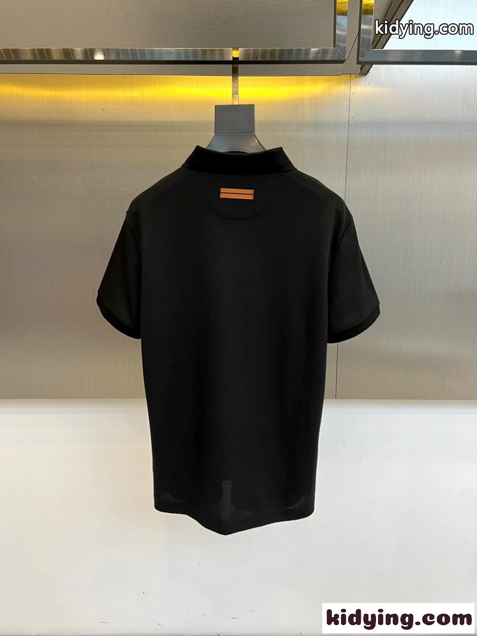 洗練された 上品 半袖 ポロシャツ エルメネジルド・ゼニア Tシャツ 偽物 ブラック-3