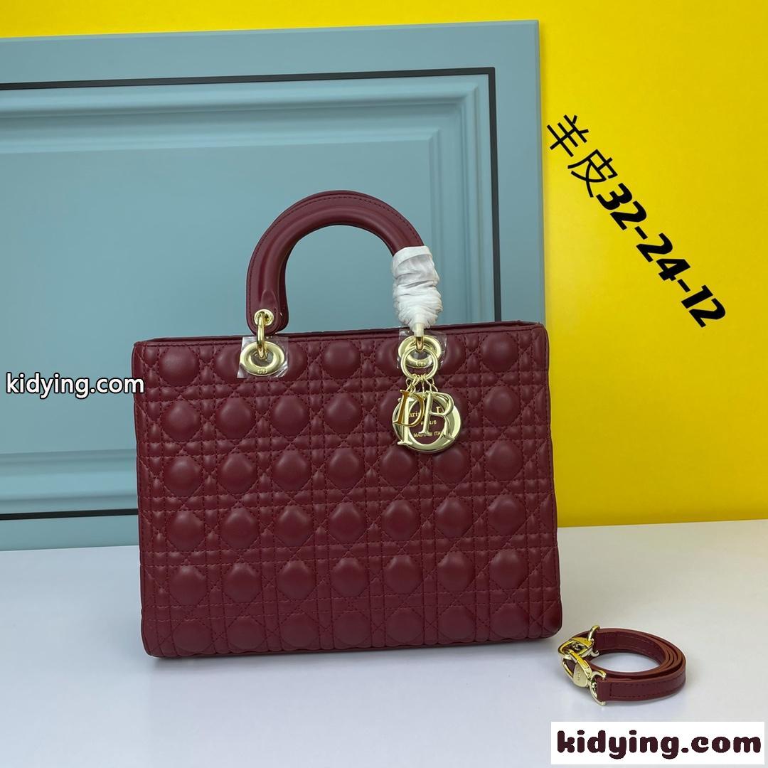 LADY DIOR クリスチャン・ディオール スーパーコピー ラムスキン ラージバッグ ワイン-1