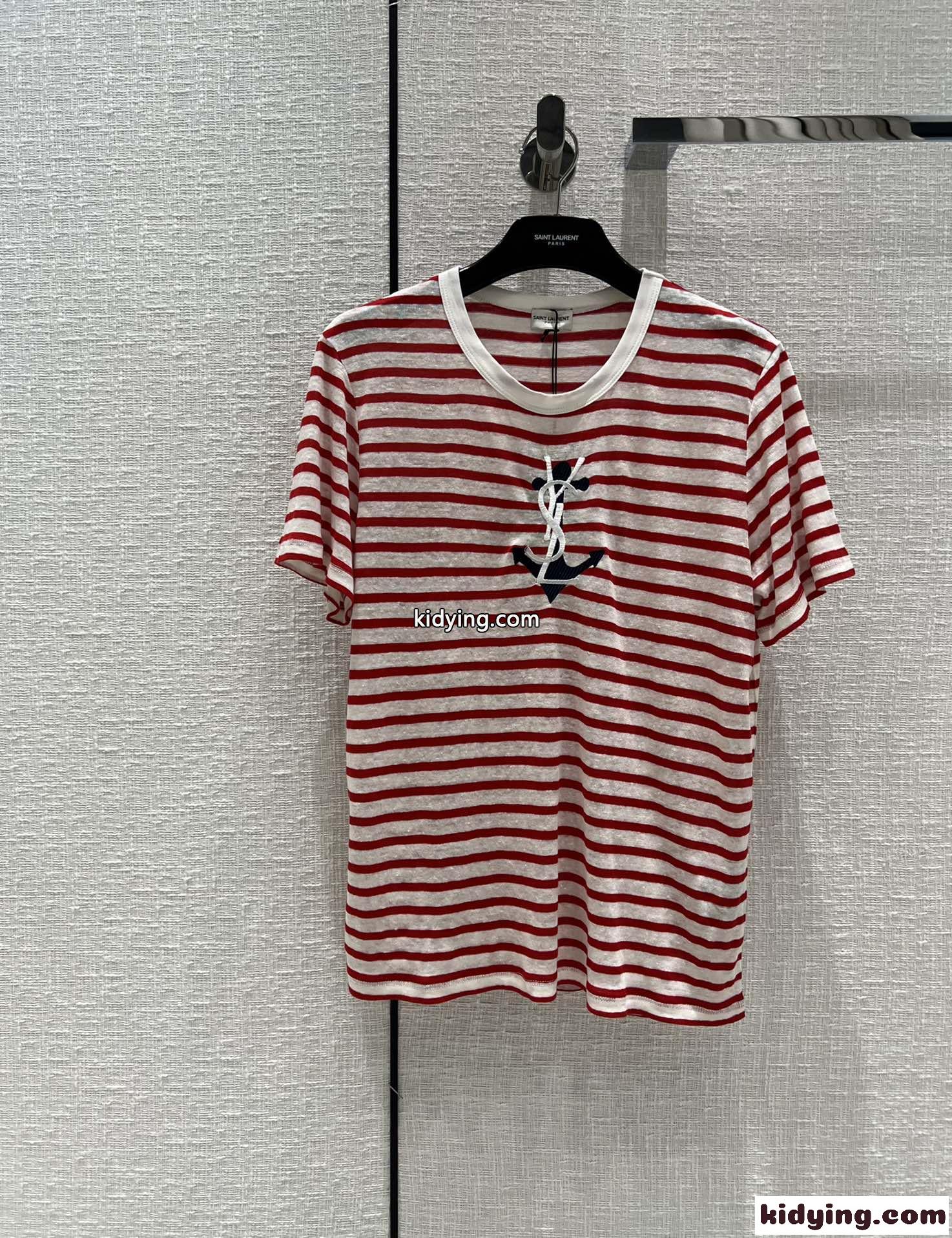 夏 爽やか 定番 おしゃれ ボーダー柄 リネン生地 イヴ・サンローラン 半袖Tシャツ コピー 涼しい トップス-4