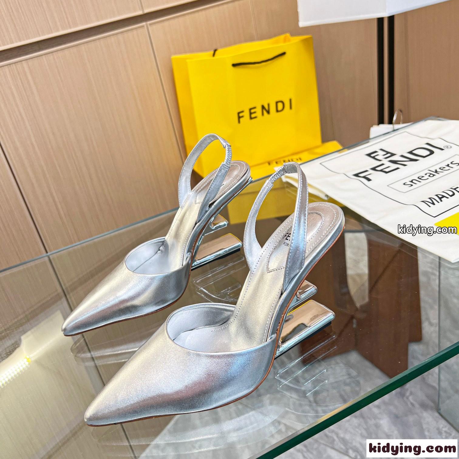 洗練された フェンディ ファースト スリングバックシューズ ハイヒール コピー シルバー-0
