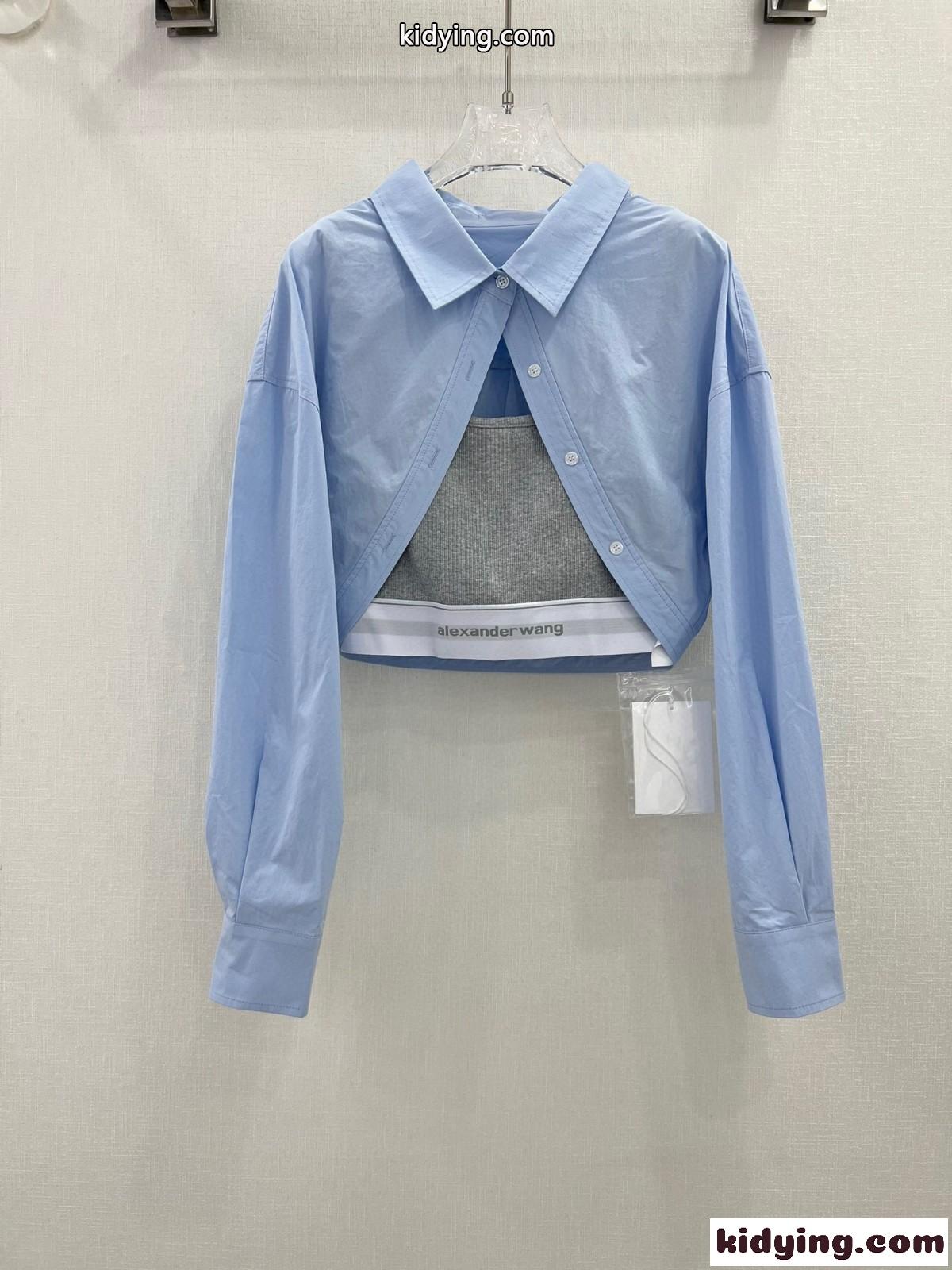 コットン レイヤード クロップボレロ アレキサンダーワング シャツ コピー ブルー-2