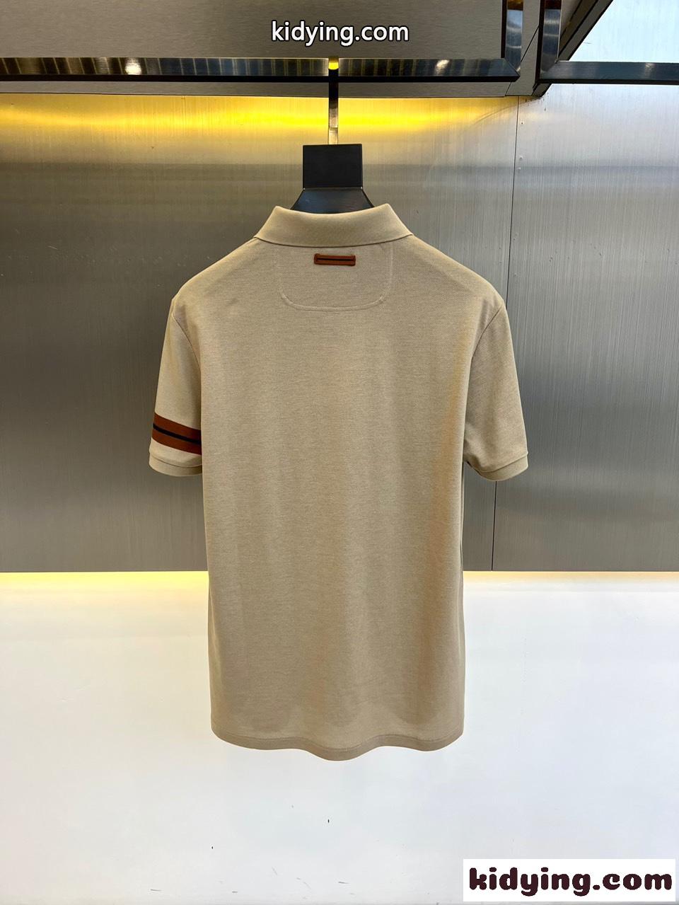 カジュアル 定番 エルメネジルド・ゼニア Tシャツ コピー 半袖ポロシャツ カーキ-4