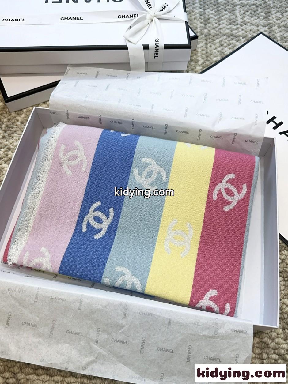 マルチカラー CCロゴ シャネル スカーフ コピー 目を引く 大判サイズ マフラー-1