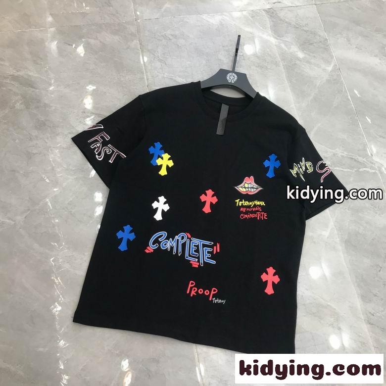 オシャレ ロゴ クルーネック 着心地抜群 柔らかい 通気性 クロムハーツ 半袖Tシャツ コピー カジュアル ホワイト ブラック-0