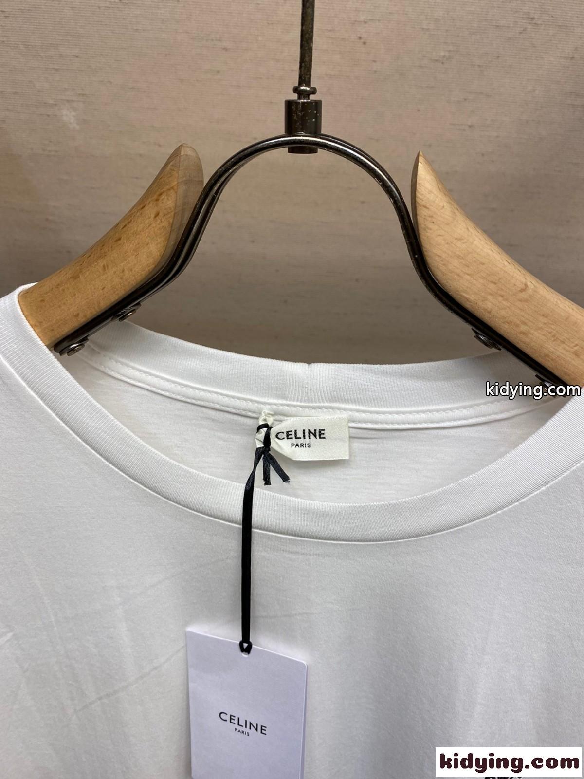 シンプル カジュアル クルーネック セリーヌ 半袖Tシャツ コピー ユニセックス ホワイト-2