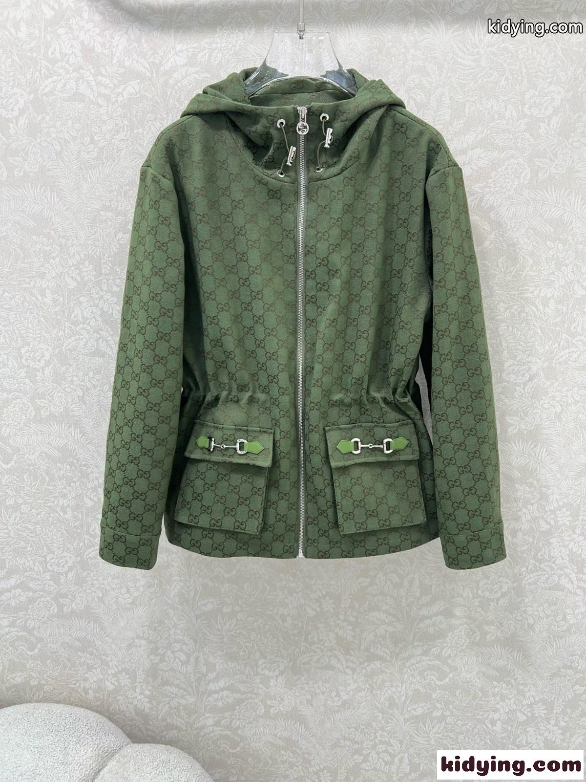 上品 カジュアル GGジャカード フーデッドジャケット グッチ ジャケット 偽物 グリーン-0