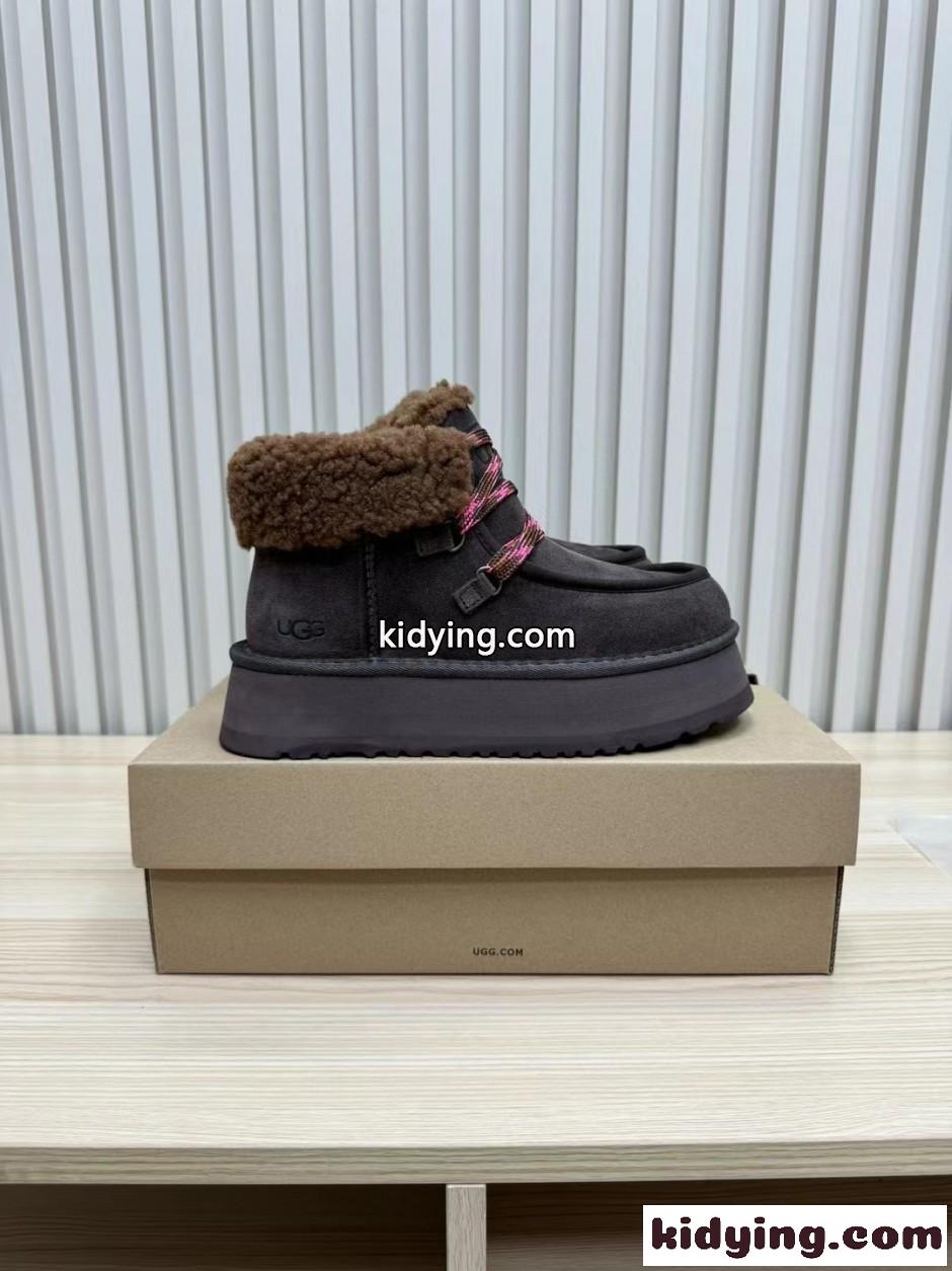 UGG プラットフォーム スエード レースアップブーツ アグ スーパーコピー ダークブラウン-0
