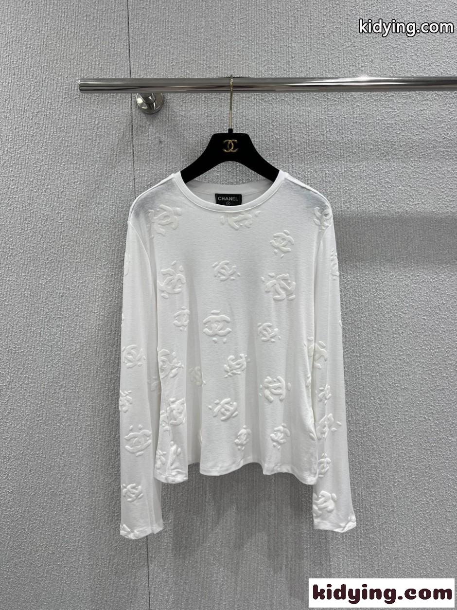 シンプル CCロゴ 長袖Tシャツ シャネル Tシャツ コピー クルーネック ホワイト-0