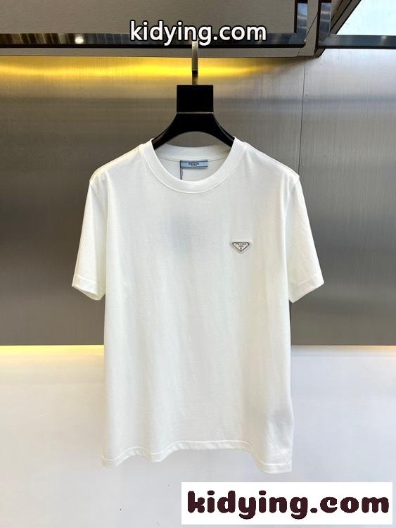 シンプル トライアングルロゴ付き 半袖Tシャツ プラダ Tシャツ コピー ホワイト-0