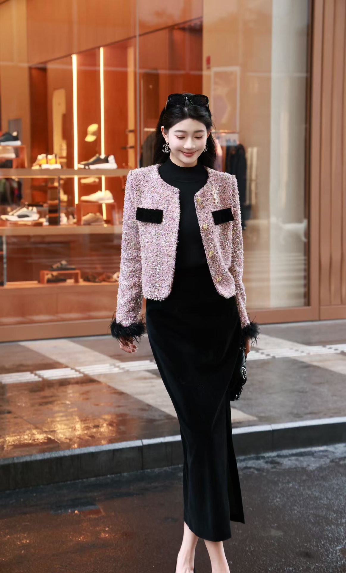 YSL サンローランジャケットコピー 2点セット アウター スカート 優雅 優しい レディース 上質 ピンク-0