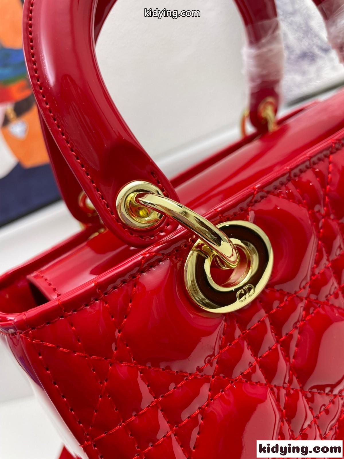 LADY DIOR パテントレザー ミディアムバッグ クリスチャン・ディオール バッグ コピー ハンドバッグ レッド-1
