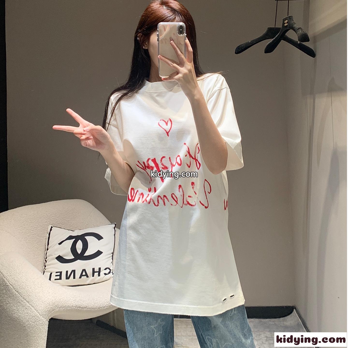 プリント入り オーバーサイズ 半袖Tシャツ バレンシアガ Tシャツ コピー ホワイト-0