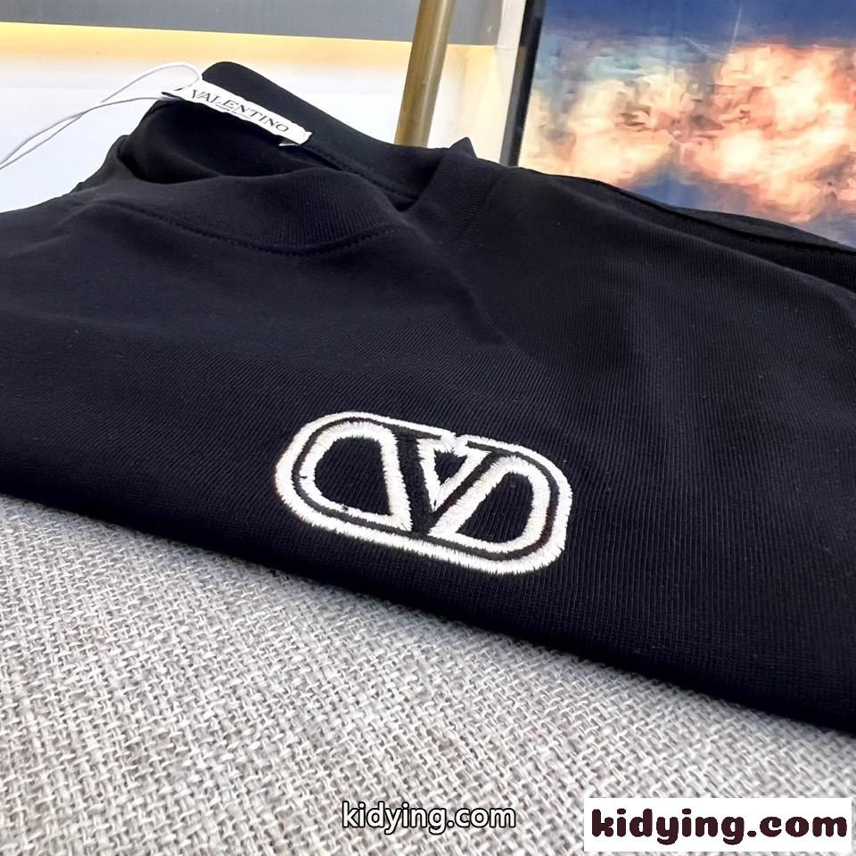 Vロゴ 刺繍入り コットン 半袖Tシャツ ヴァレンティノ Tシャツ コピー メンズ ブラック-3