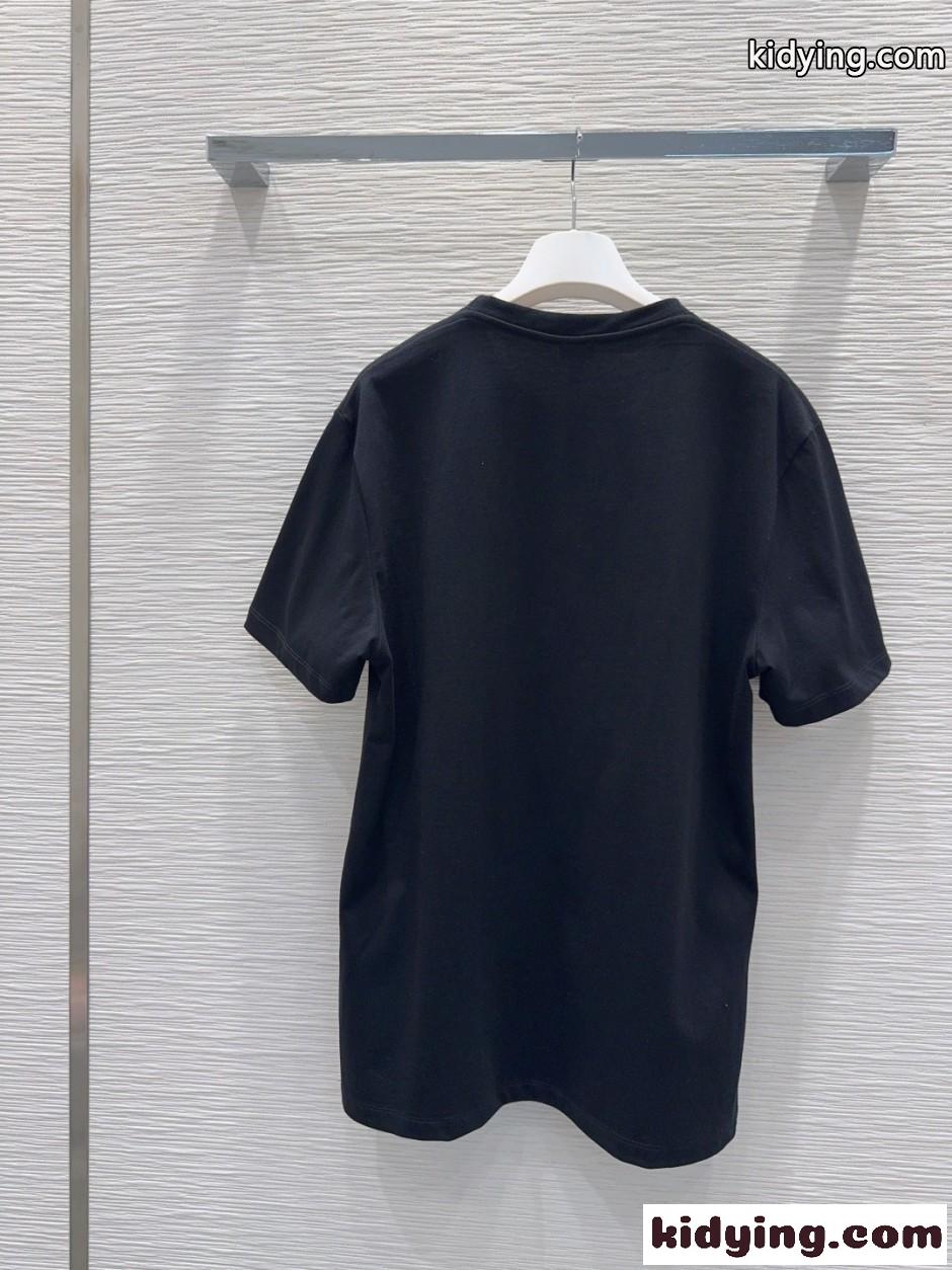 ロゴ入り クルーネック 半袖Tシャツ ロエベ Tシャツ コピー ブラック-3