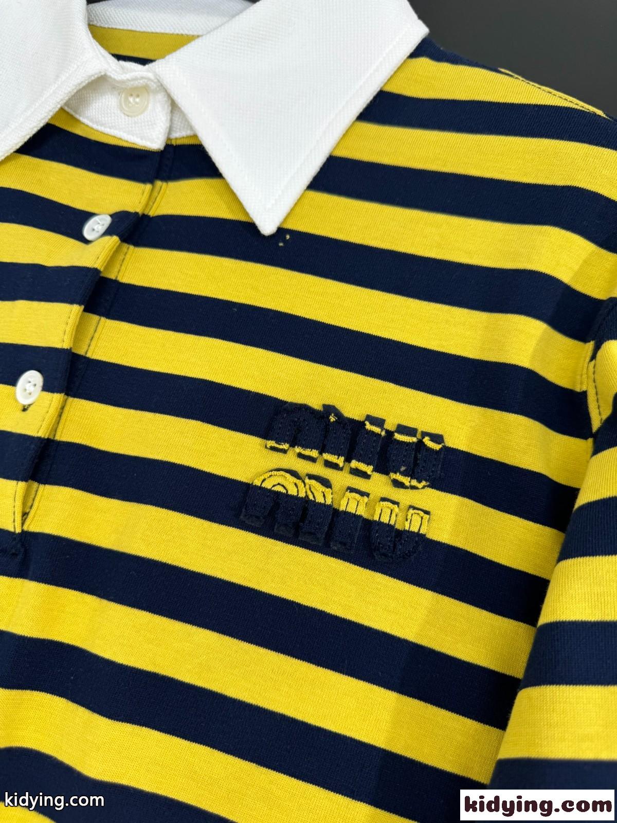 カジュアル ボーダー柄 ポロシャツ ミュウミュウ Tシャツ コピー 長袖 トップス-2
