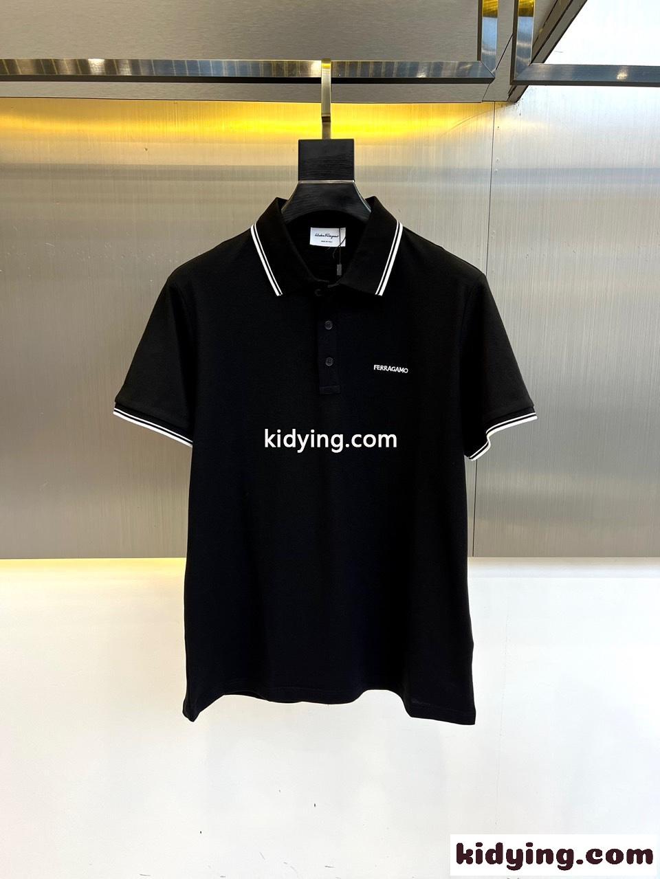 シンプル ロゴ コットンピケ ポロシャツ サルヴァトーレ・フェラガモ 半袖Tシャツ コピー ブラック-0