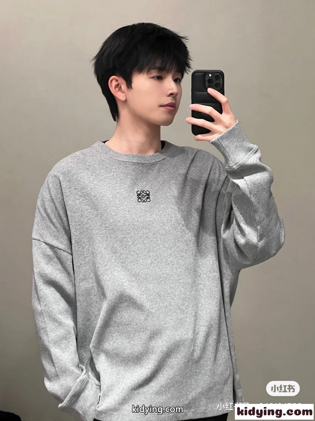 シンプル コットン ロングスリーブ Tシャツ ロエベ Tシャツ コピー グレー-5