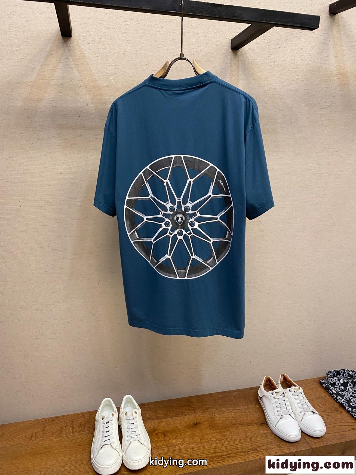 BALENCIAGA x Lamborghini プリント コットン Tシャツ スーパーコピー ブルー-1