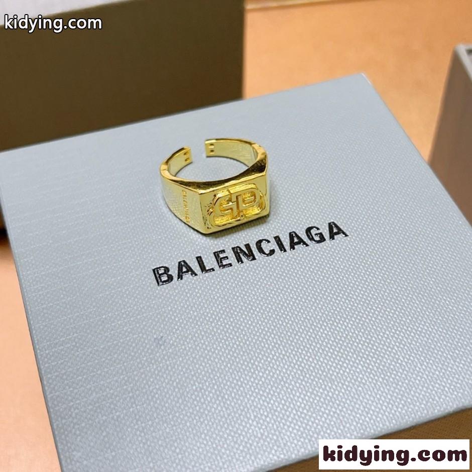おしゃれ BBロゴ シグネットリング バレンシアガ 指輪 偽物 ゴールド-3