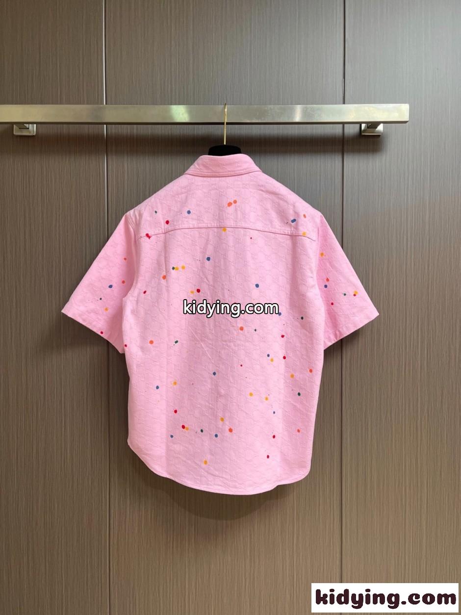 GGジャガード ショートスリーブシャツ グッチ シャツ 偽物 コットン ピンク-1