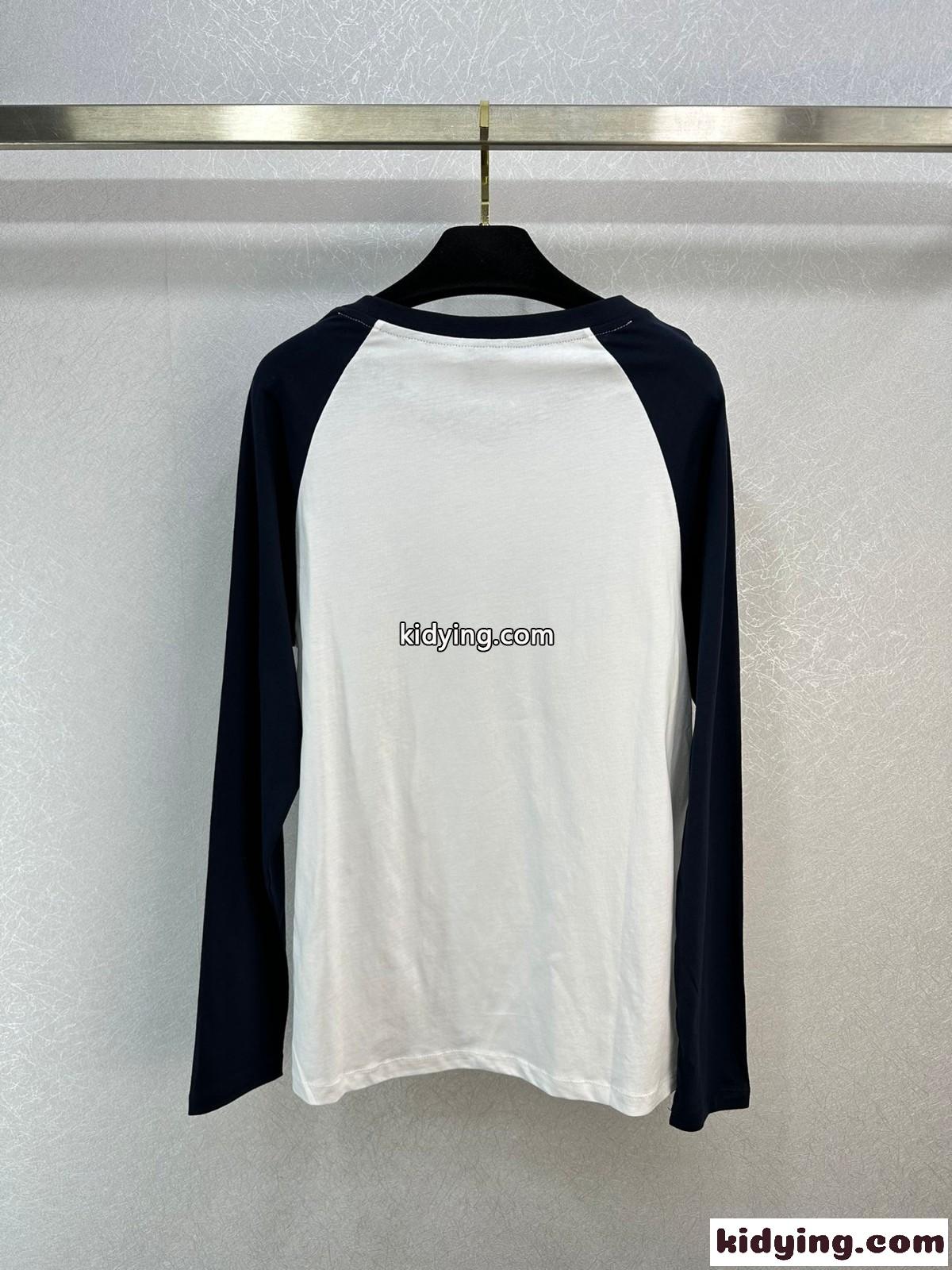 飽きのこない 配色 クルーネック ロングスリーブTシャツ セリーヌ Tシャツ コピー-4