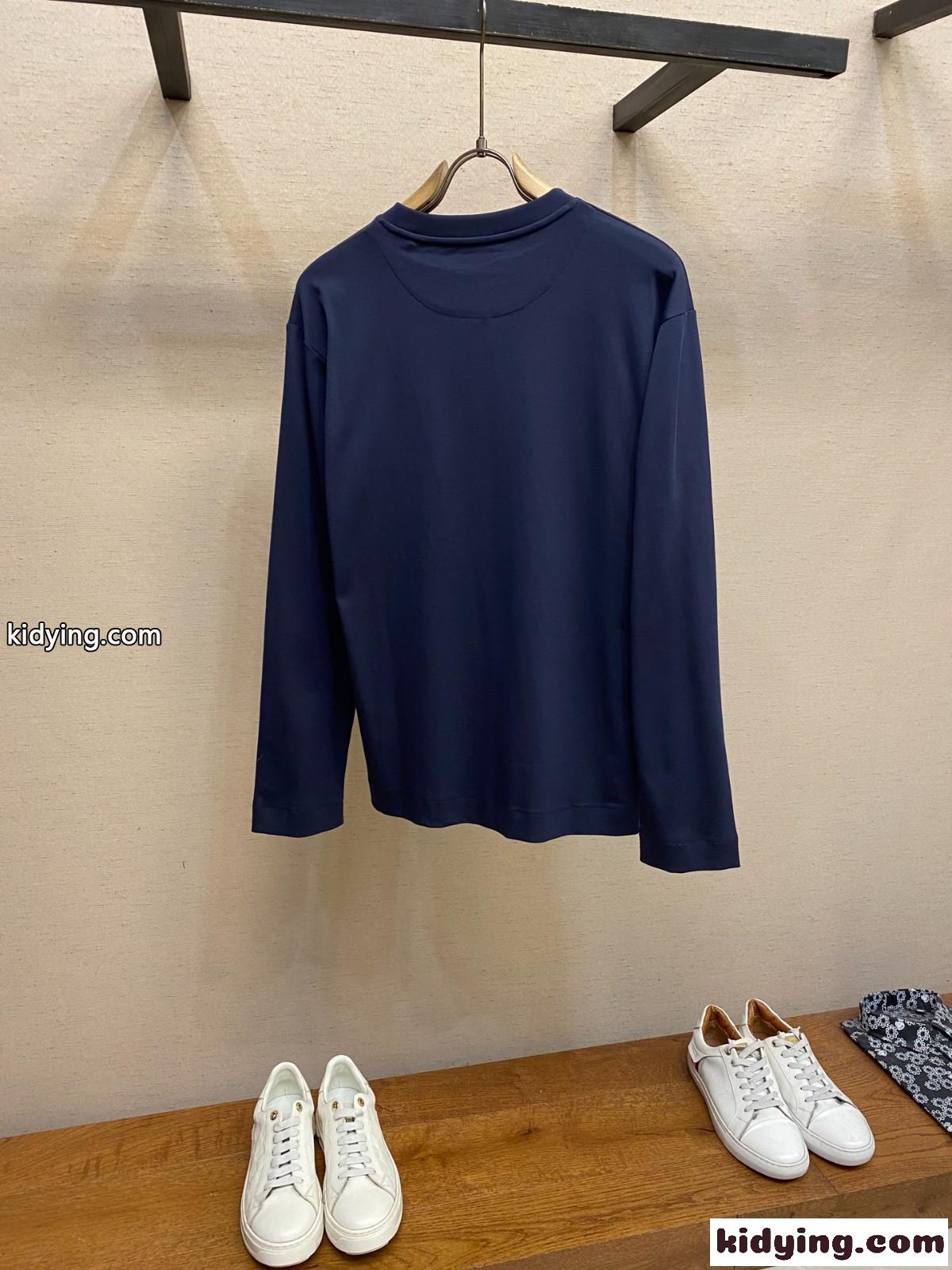 シンプル ロゴ刺繍 クルーネック フェンディ Tシャツ 偽物 長袖Tシャツ-1