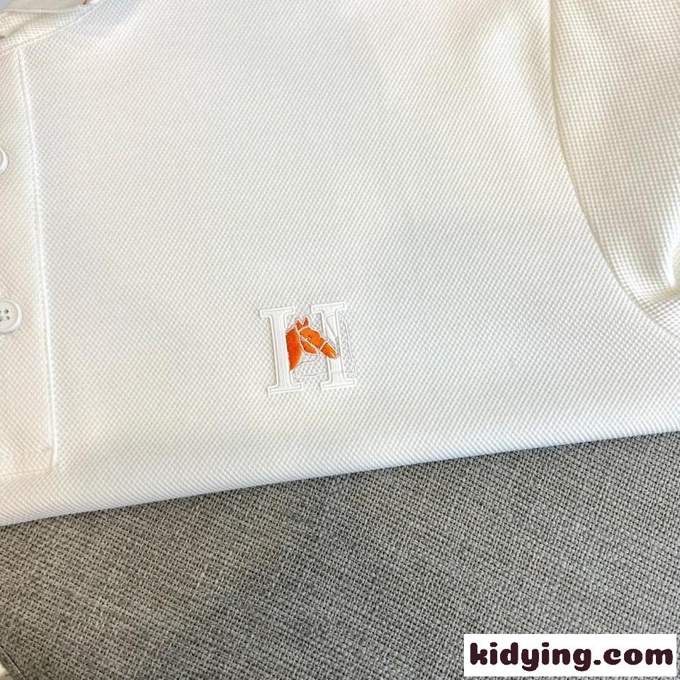 カジュアル 上品 刺繍入り ポロシャツ エルメス Tシャツ 偽物 半袖トップス ホワイト-2
