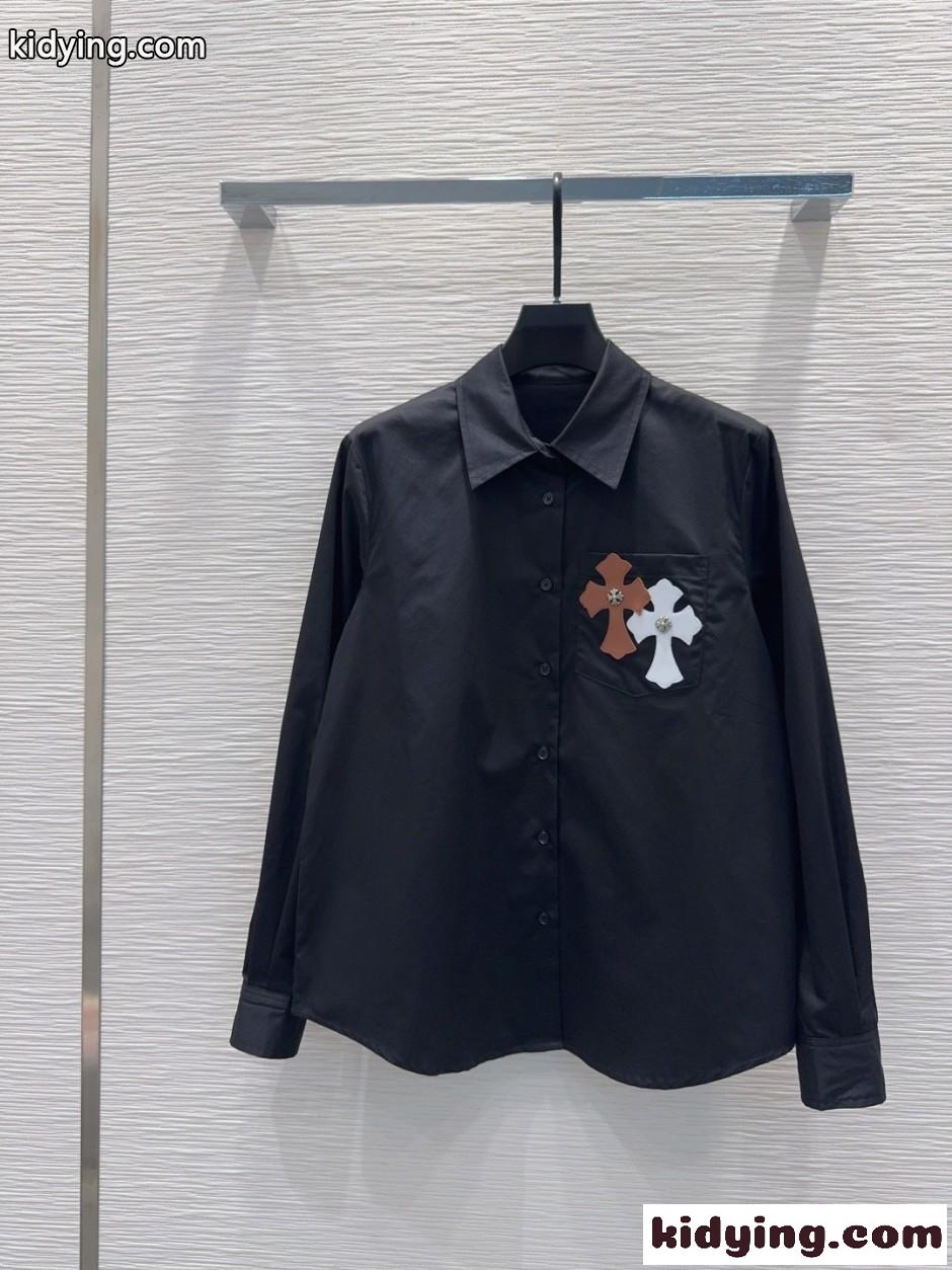 クロスパッチ コットン 長袖シャツ クロムハーツ シャツ 偽物 ブラック-1