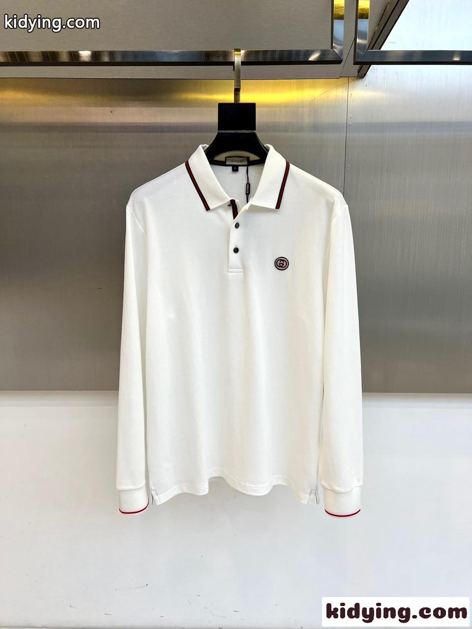 カジュアル 上品 コットン 長袖 ポロシャツ グッチ Tシャツ 偽物 ホワイト-0