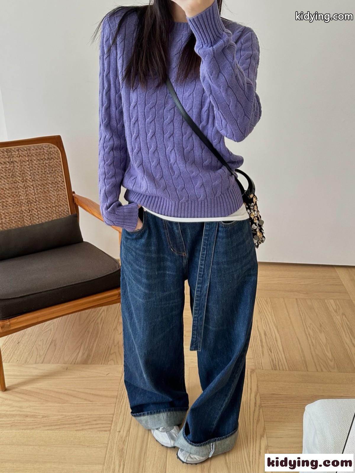 ラルフローレン セーター 偽物 ケーブル編み クルーネック 定番 人気 ロゴ刺繍 パープル-4