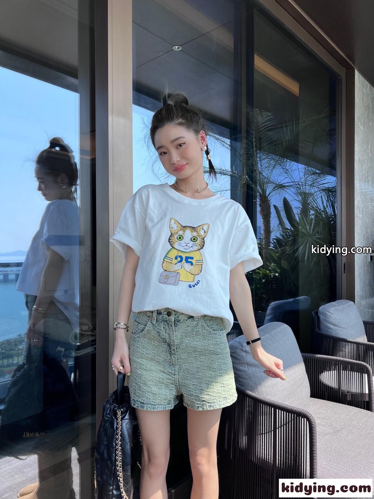 ユニセックス グッチ 半袖Tシャツ コピー クルーネック おしゃれ 春夏 新作 プリント ゆったり トップス カジュアル-4