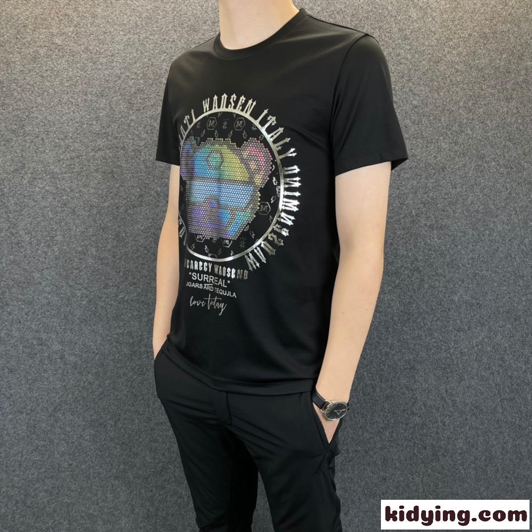 快適 着心地いい クルーネック 柔らかい お洒落 カジュアル フィリッププレイン 半袖Tシャツ コピー ホワイト ブラック-0