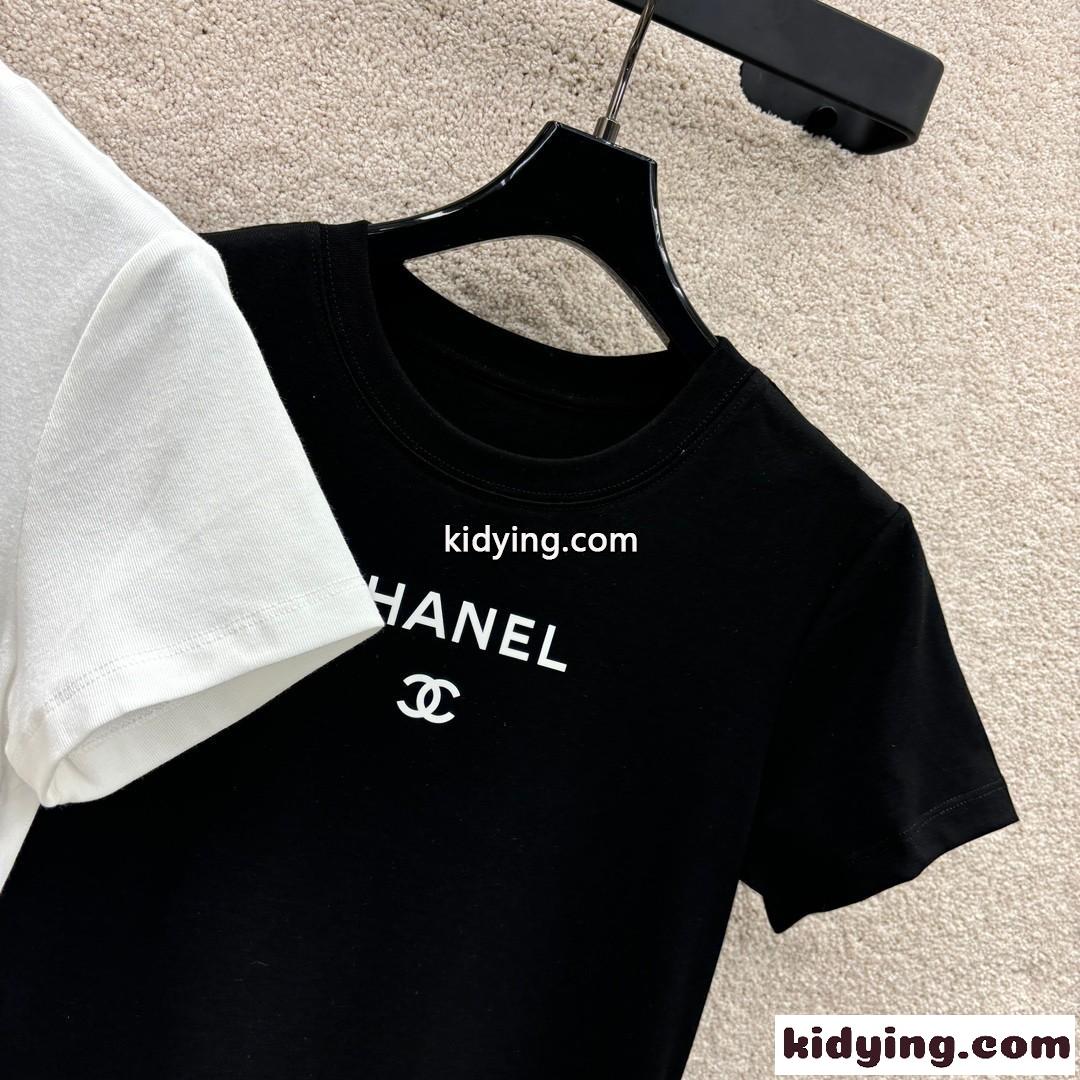 シンプル ロゴ クルーネック シャネル Tシャツ コピー 半袖Tシャツ 合わせやすい-0