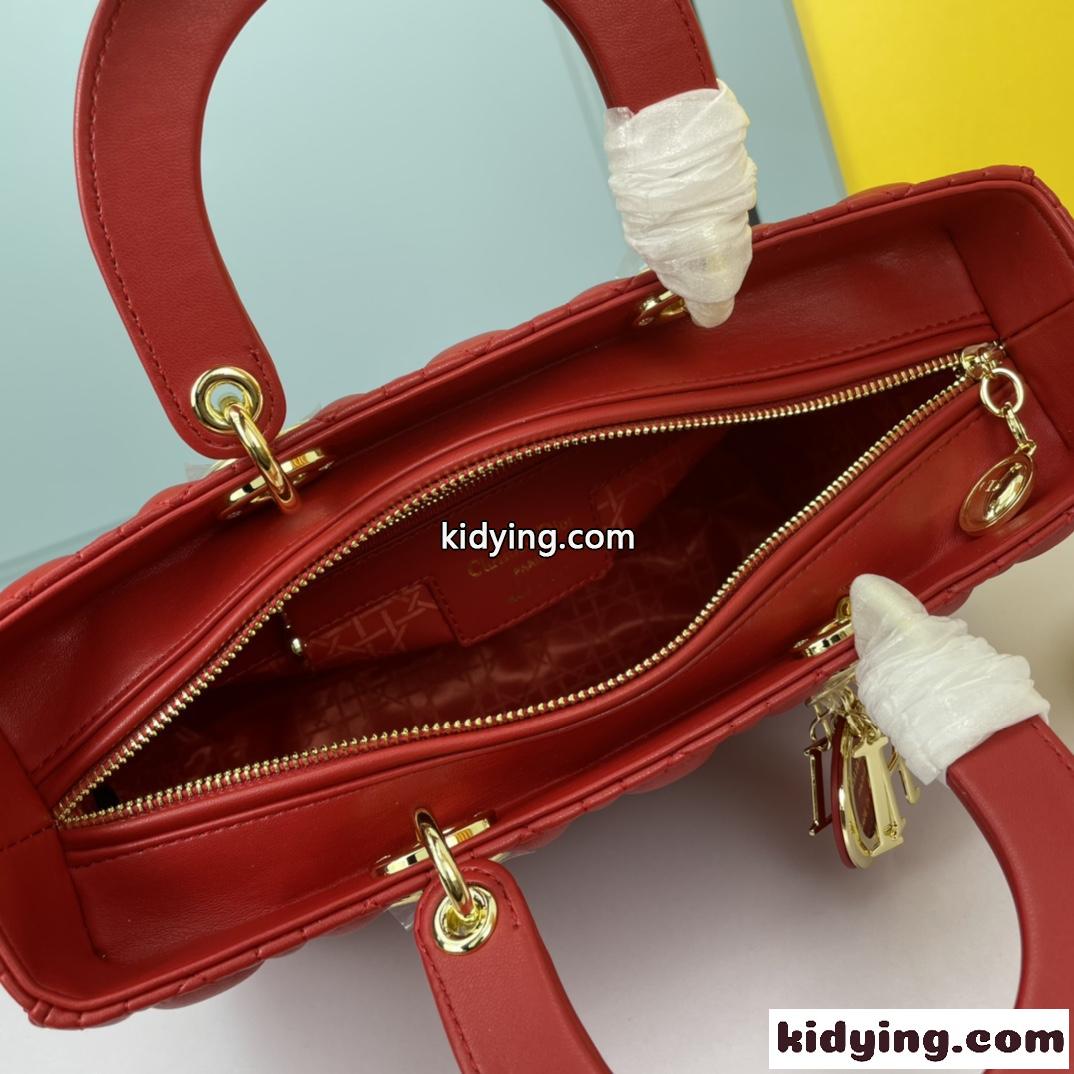 クリスチャン・ディオール スーパーコピー ラムスキン LADY DIOR ラージバッグ レッド-4