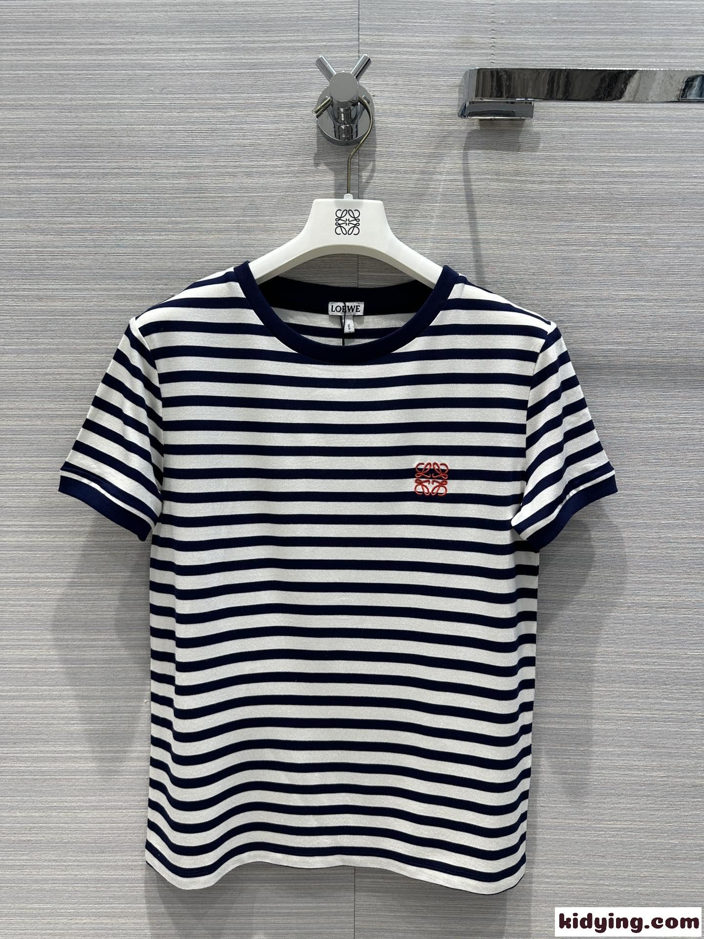 人気 春夏 ストライプ 半袖Tシャツ ロエベ Tシャツ コピー クルーネック-2