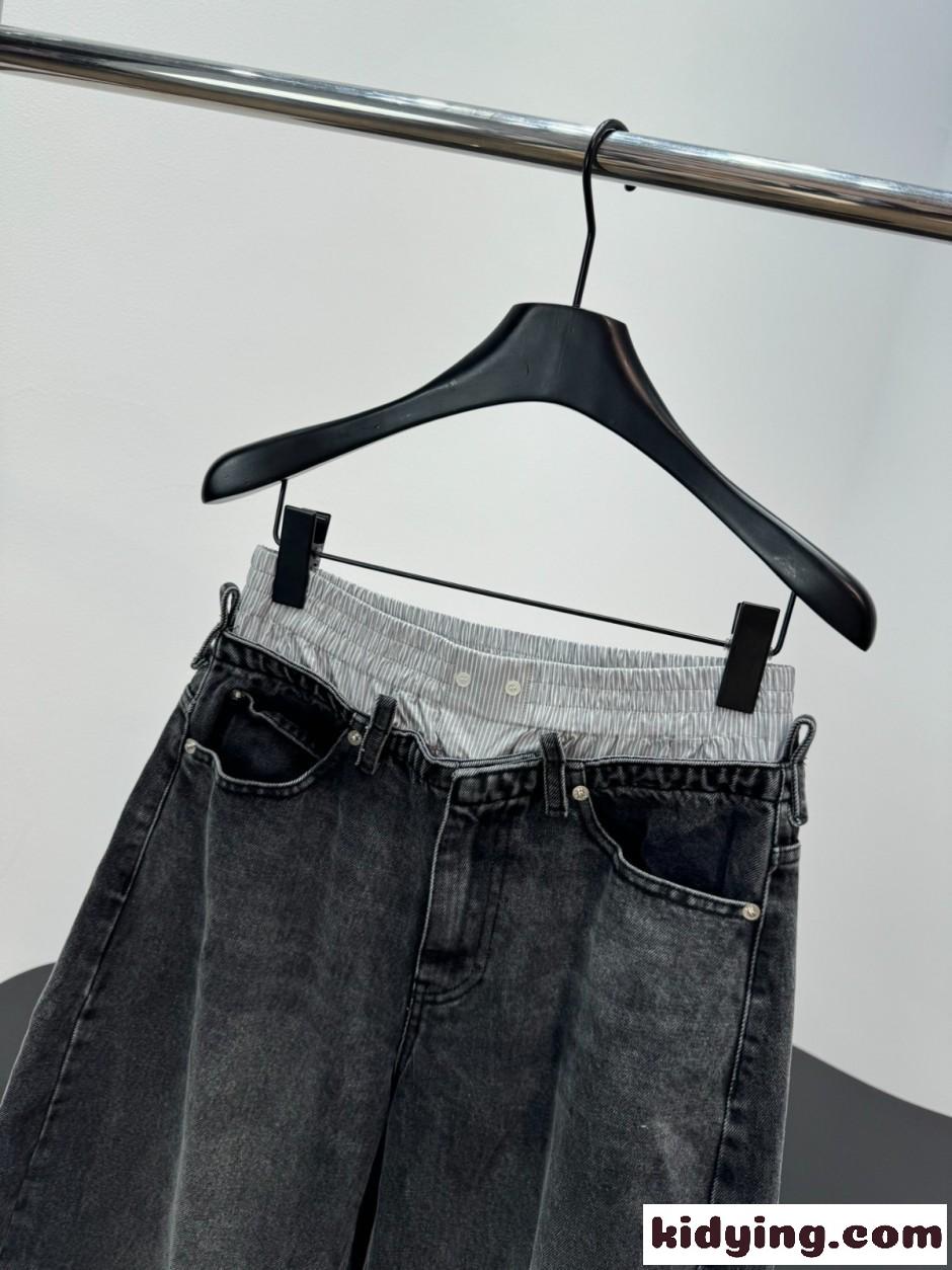ダブルウエスト バレルレッグ デニムパンツ アレキサンダーワング ジーンズ 偽物-1