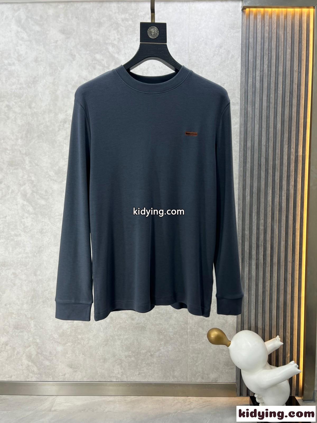 ベーシック 合わせやすい 長袖Tシャツ エルメネジルド・ゼニア Tシャツ コピー ダークグレー-2