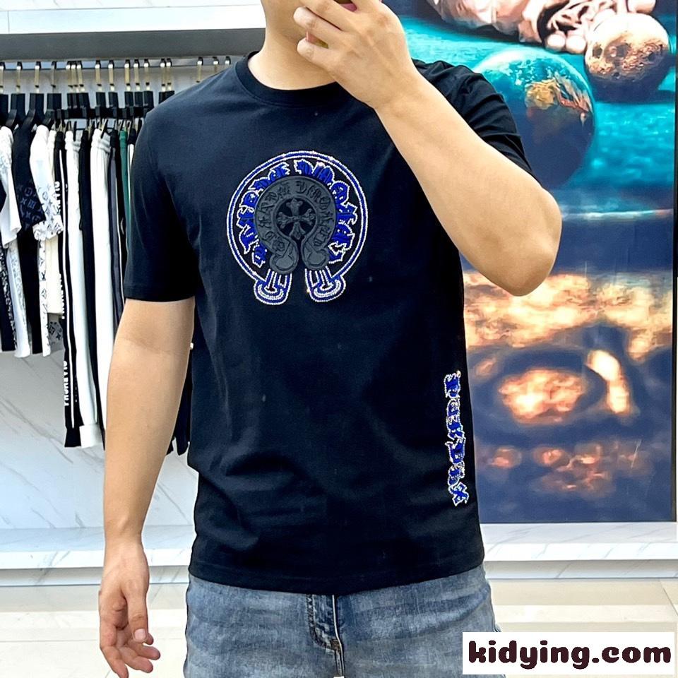 おしゃれ カジュアル クルーネック ロゴ クロムハーツ Tシャツ コピー コットン ブラック-2