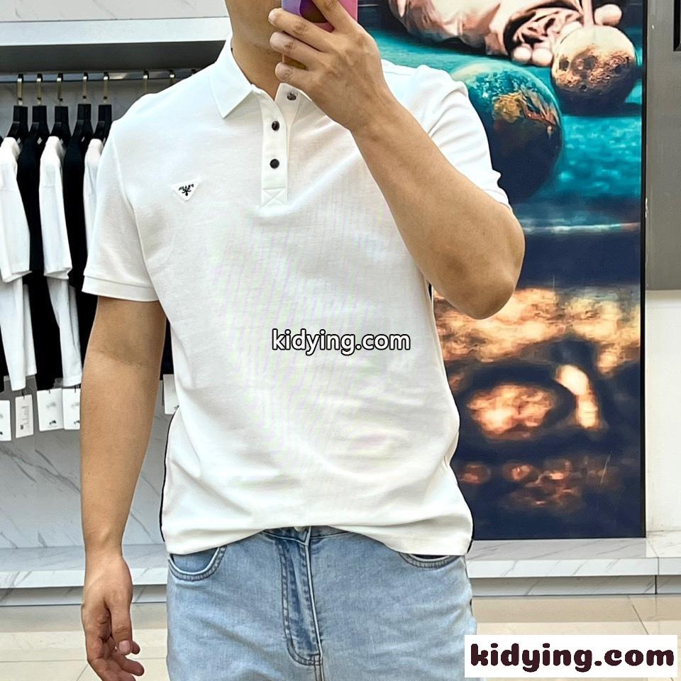 シンプル カジュアル 半袖 ポロシャツ プラダ Tシャツ 偽物 ホワイト-1