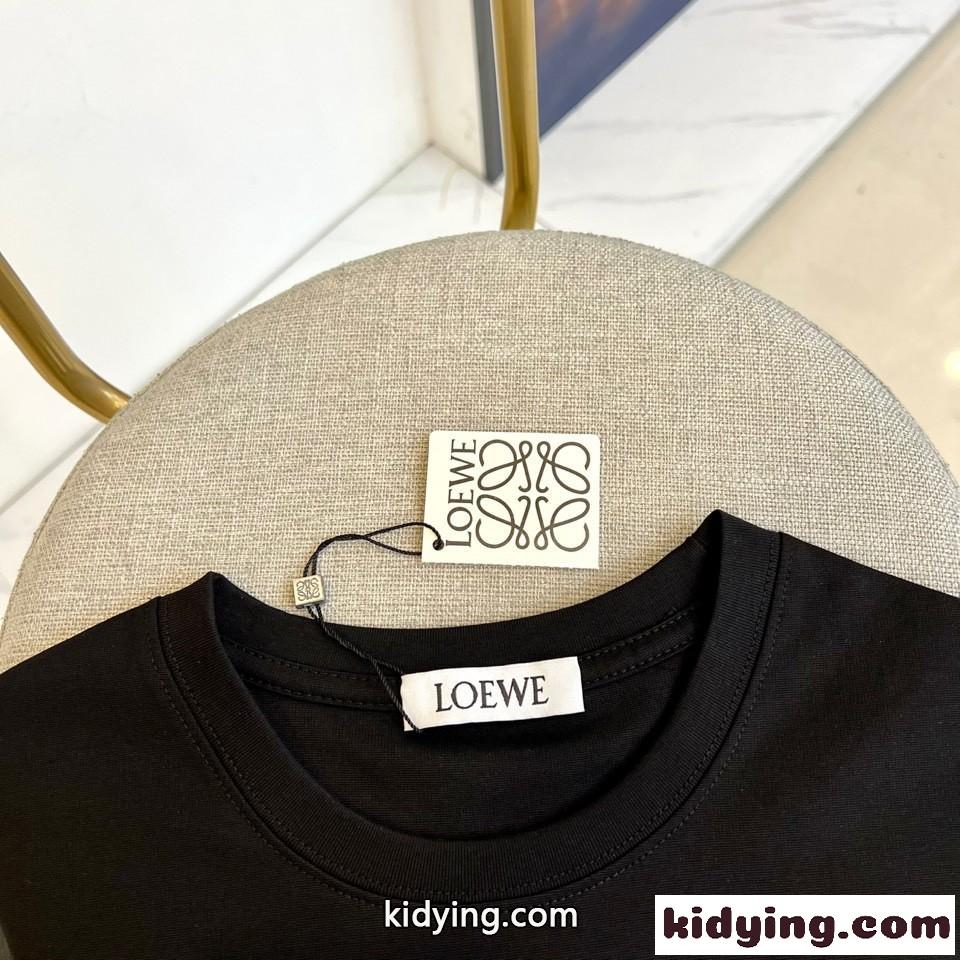 定番 ロゴ入り コットン 半袖Tシャツ クルーネック ロエベ Tシャツ 偽物 ブラック-2