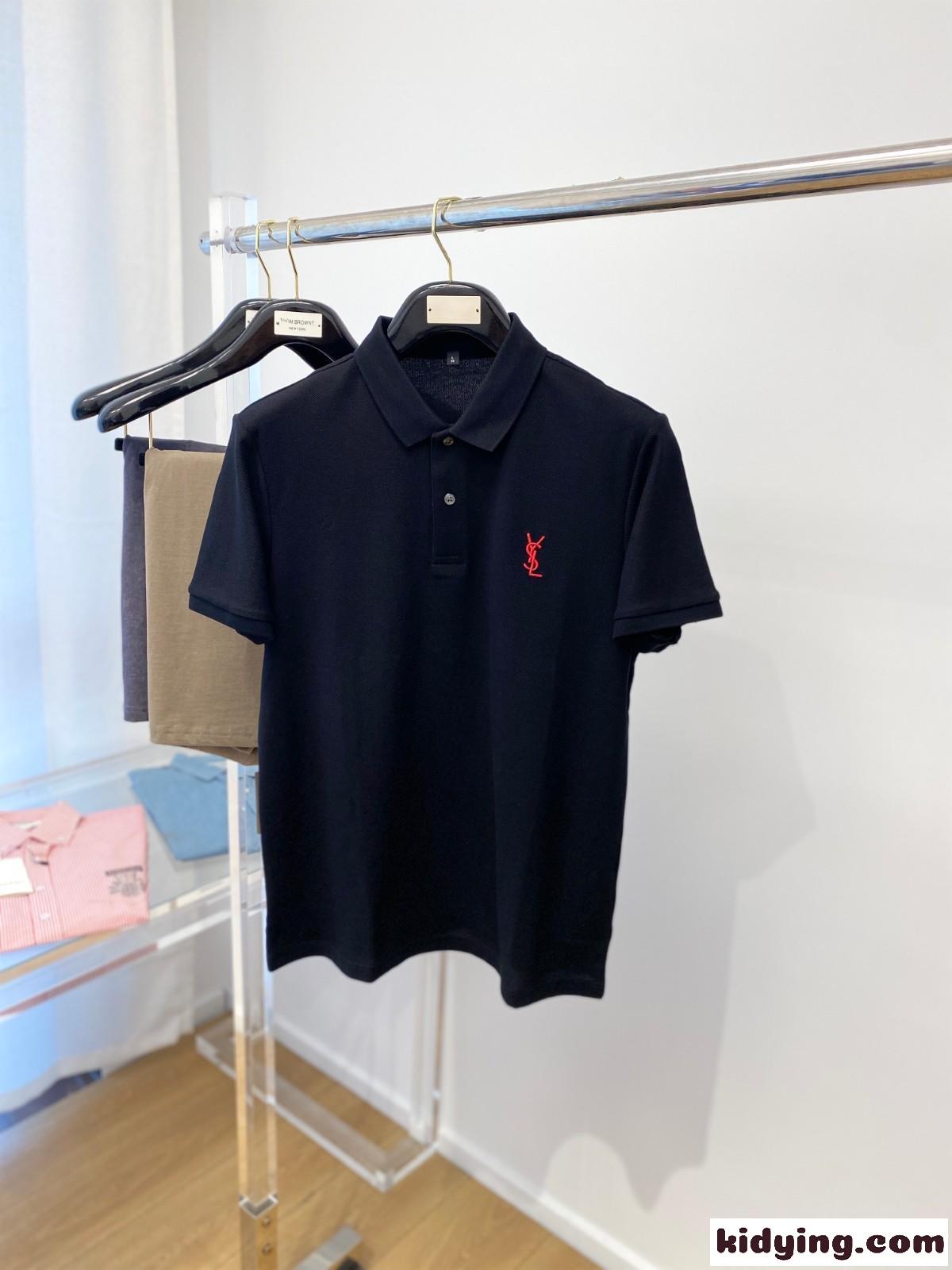 シンプル 合わせやすい コットン イヴ・サンローラン Tシャツ コピー 半袖 ポロシャツ ブラック-0
