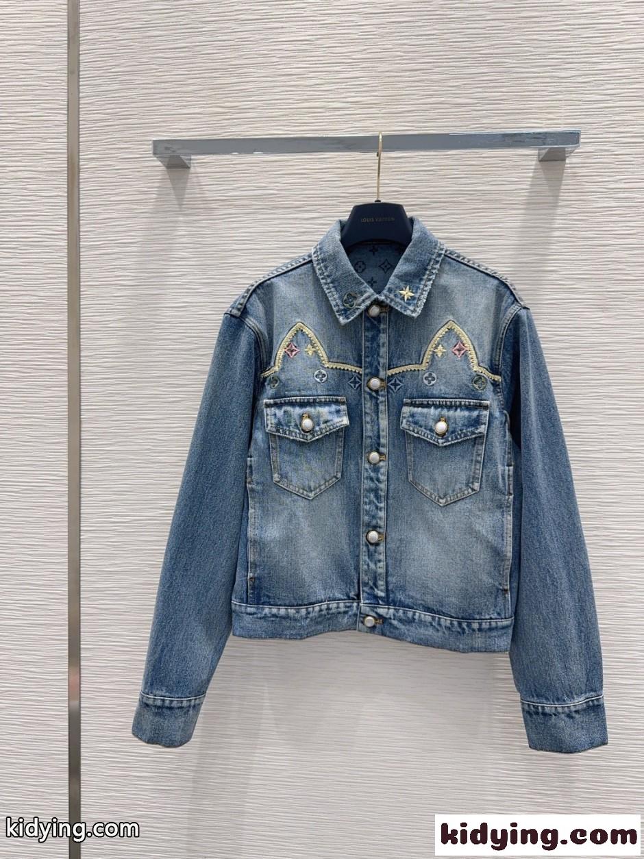 カジュアル 刺繍入り デニムジャケット ルイ・ヴィトン ジャケット コピー ブルゾン-0