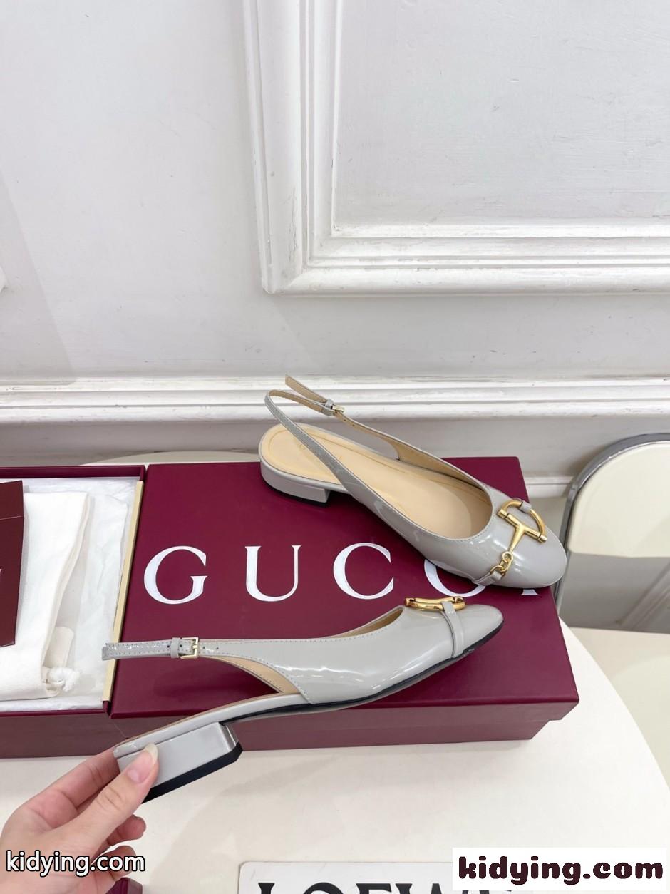グッチ パンプス コピー GUCCI ホースビット スリングバック パンプス グレー-1