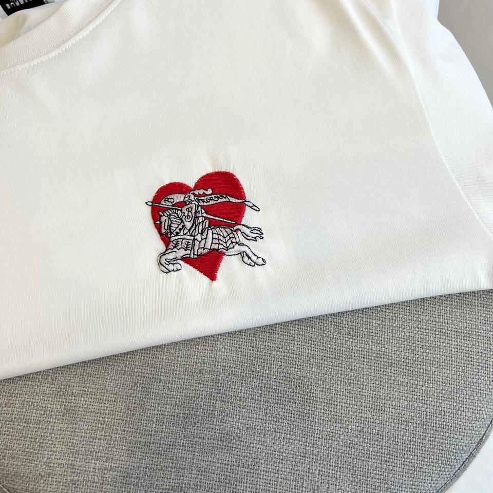 シンプル 洗練された ロゴ刺繍 クルーネック バーバリー Tシャツ 偽物 半袖トップス ホワイト-0