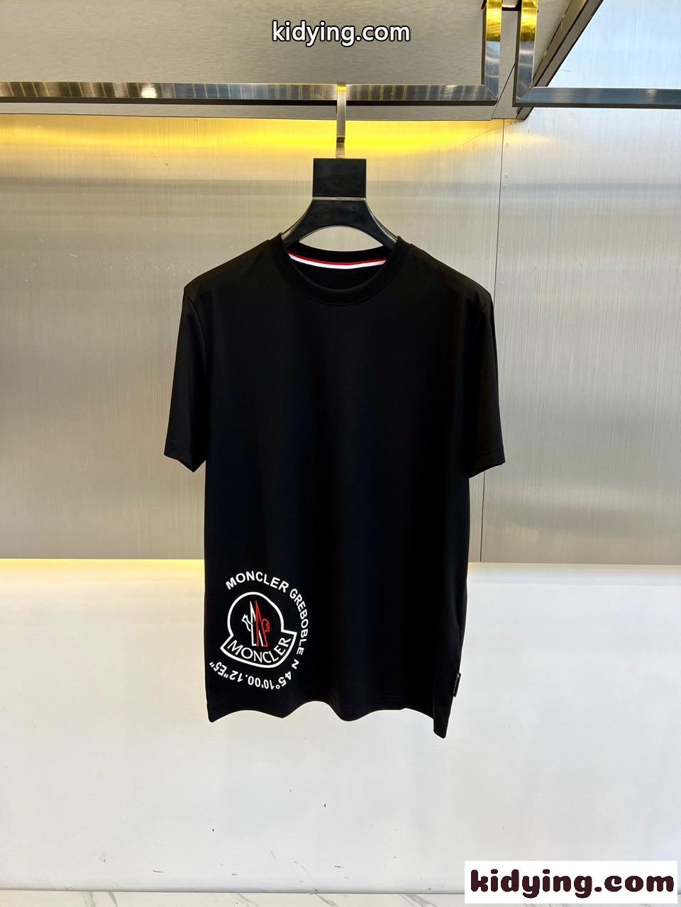カジュアル 快適 クルーネック 半袖Tシャツ モンクレール Tシャツ コピー ブラック-0